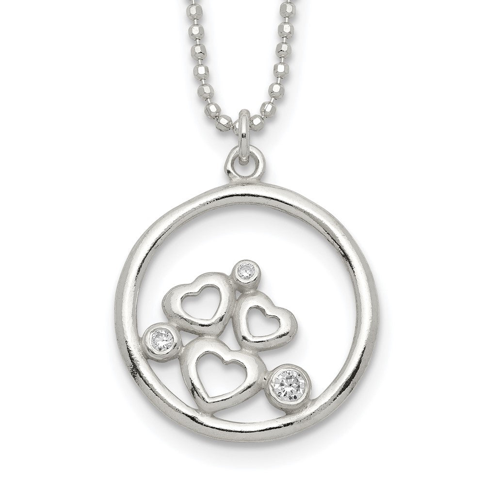 Sterling Silver Polished CZ Heart Necklace, 18 mm, 3.55 g