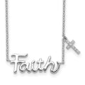 Sterling Silver Rhodium-plated FAITH w/CZ Cross Charm Necklace, 18 mm