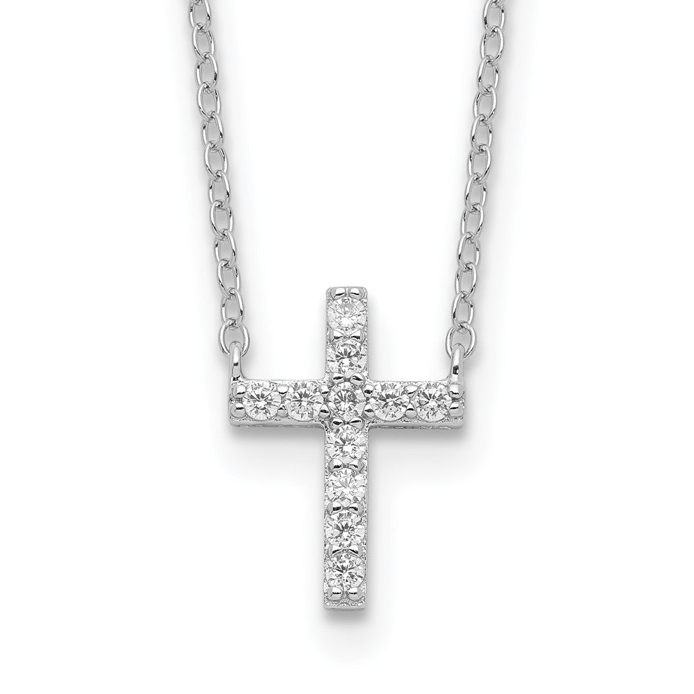 Sterling Silver Rhodium-plated CZ Cross w/2in ext. Necklace, 16 mm