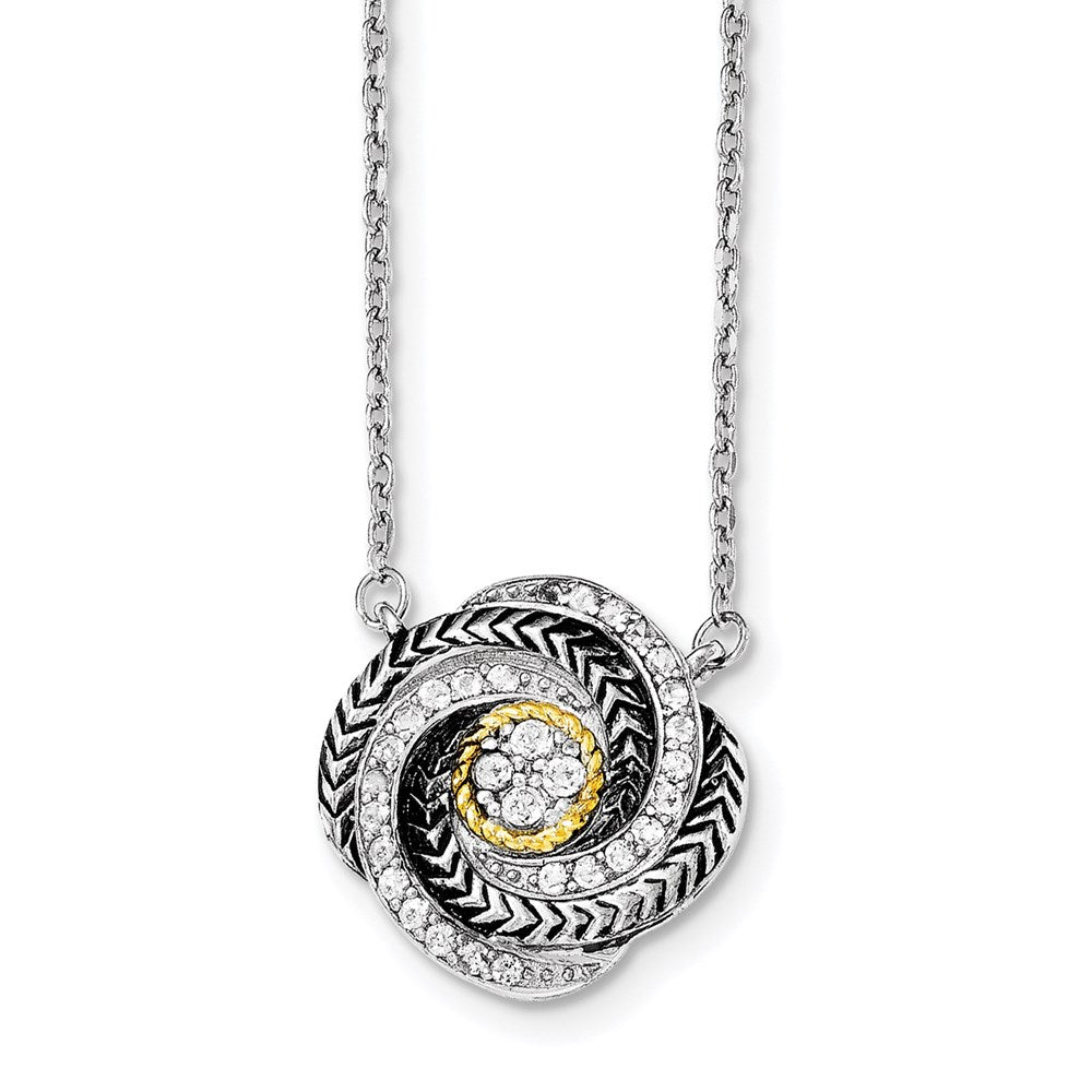 Sterling Silver & 14k Gold CZ Twist w/2in ext Necklace, 18 mm