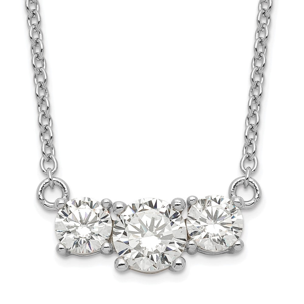 Sterling Silver Rhodium-plated CZ 3-Stone w/1in ext. Necklace, 17.5 mm