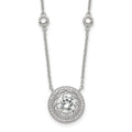 Sterling Silver RH-plated Round CZ Pendant w/2in. ext. 4-Station Necklace, 18 x 2 mm
