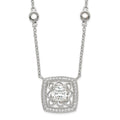 Sterling Silver Rhod-pltd Square CZ Pendant w/2in ext 4-Station Necklace, 18 x 1 mm