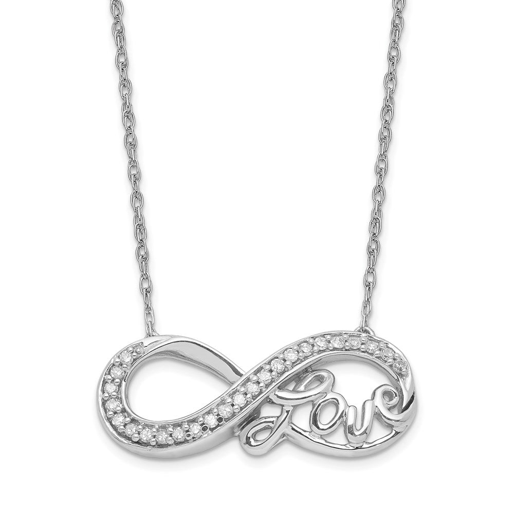 Sterling Silver Rhodium Diam. Infinity Symbol LOVE Necklace, 0.164 ct, 18 x 25 mm