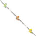 Sterling Silver Polished Multi-color Enamel Butterflies Children's Bracelet, 6 x 9 mm