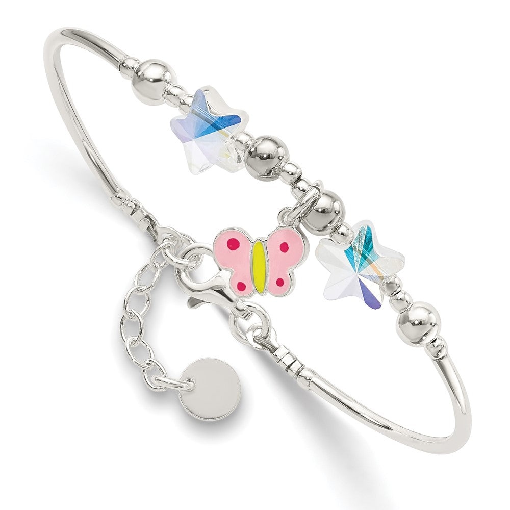 Sterling Silver Enamel Crystal Butterfly Stars w/ 1in ext. Children's Brace, 7 x 9.15 mm
