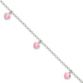 Sterling Silver Polished Pink Enameled Hearts Children's Bracelet, 6 x 10.25 mm