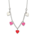 Sterling Silver Polished Pink/Red/White Enamel Heart Children's Necklace, 14 x 11 mm