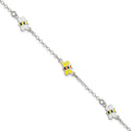 Sterling Silver Polished and Enameled Bees 5 inch Plus 1 inch Extension Children's Bracelet, 6 x 8.75 mm