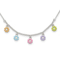 Sterling Silver Polished Multi-color Enameled Flowers Children's Necklace, 14 x 11.5 mm