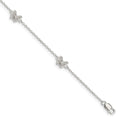 Sterling Silver Rhodium-plated Polished CZ Butterflies 6 inch Bracelet with 1 inch extension, 7 x 6 mm