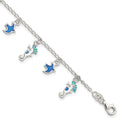 Sterling Silver Enameled Seahorse & Birds w/ 1in ext. Children's Bracelet, 5 x 16 mm