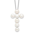 Sterling Silver Rhodium-plated 6-7mm White Button Freshwater Cultured Pearl Cross 17 inch Necklace, 17 x 22 mm