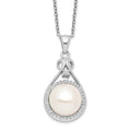 Sterling Silver Rhodium-plated 10-11mm White Button Freshwater Cultured Pearl and CZ 17 inch Necklace, 17 x 15 mm