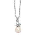 Sterling Silver Rhodium-plated 6-7mm White Button Freshwater Cultured Pearl and CZ 17 inch Necklace, 17 x 8 mm