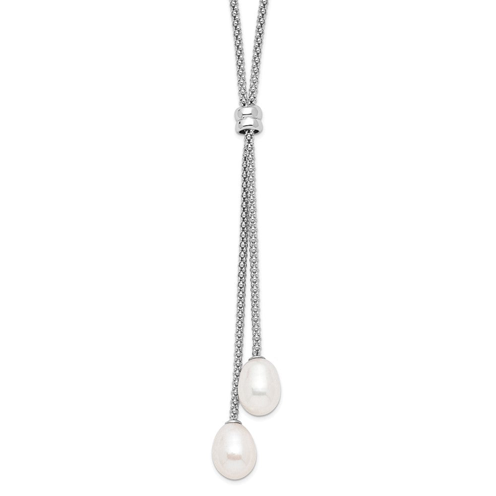 Sterling Silver Rhodium-plated 7-8mm Teardrop Freshwater Cultured Pearl 16 inch with 2 inch Extension Drop Necklace, 18 x 9 mm