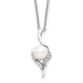 Sterling Silver Rhodium-plated 6-7mm White Semi-Round Freshwater Cultured Pearl and CZ 17 inch Necklace, 17 x 10 mm