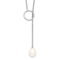 Sterling Silver Rhodium-plated 7-8mm White Teardrop Freshwater Cultured Pearl Toggle Drop 19.5 inch Necklace, 19.5 mm