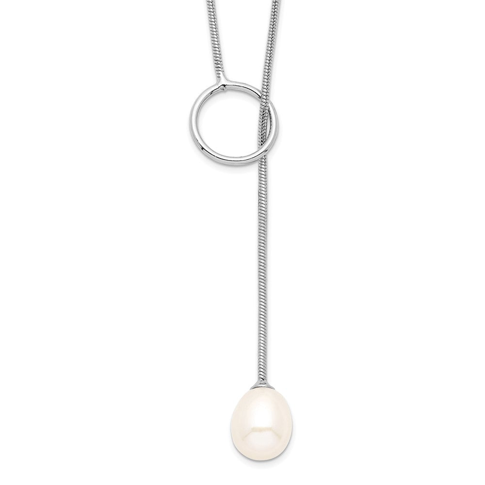 Sterling Silver Rhodium-plated 7-8mm White Teardrop Freshwater Cultured Pearl Toggle Drop 19.5 inch Necklace, 19.5 mm