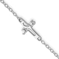 Sterling Silver Rhodium-plated Jesus Cross Anklet, 9.5 mm