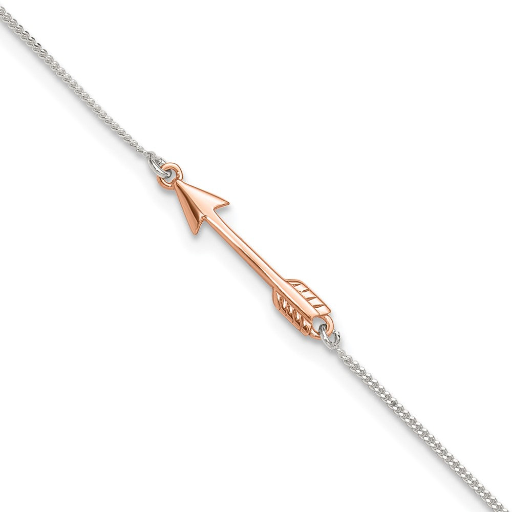 Sterling Silver with Rose-tone Arrow 9 inch Plus 1 inch Extender - Total 10 inch Anklet, 10 x 1 mm