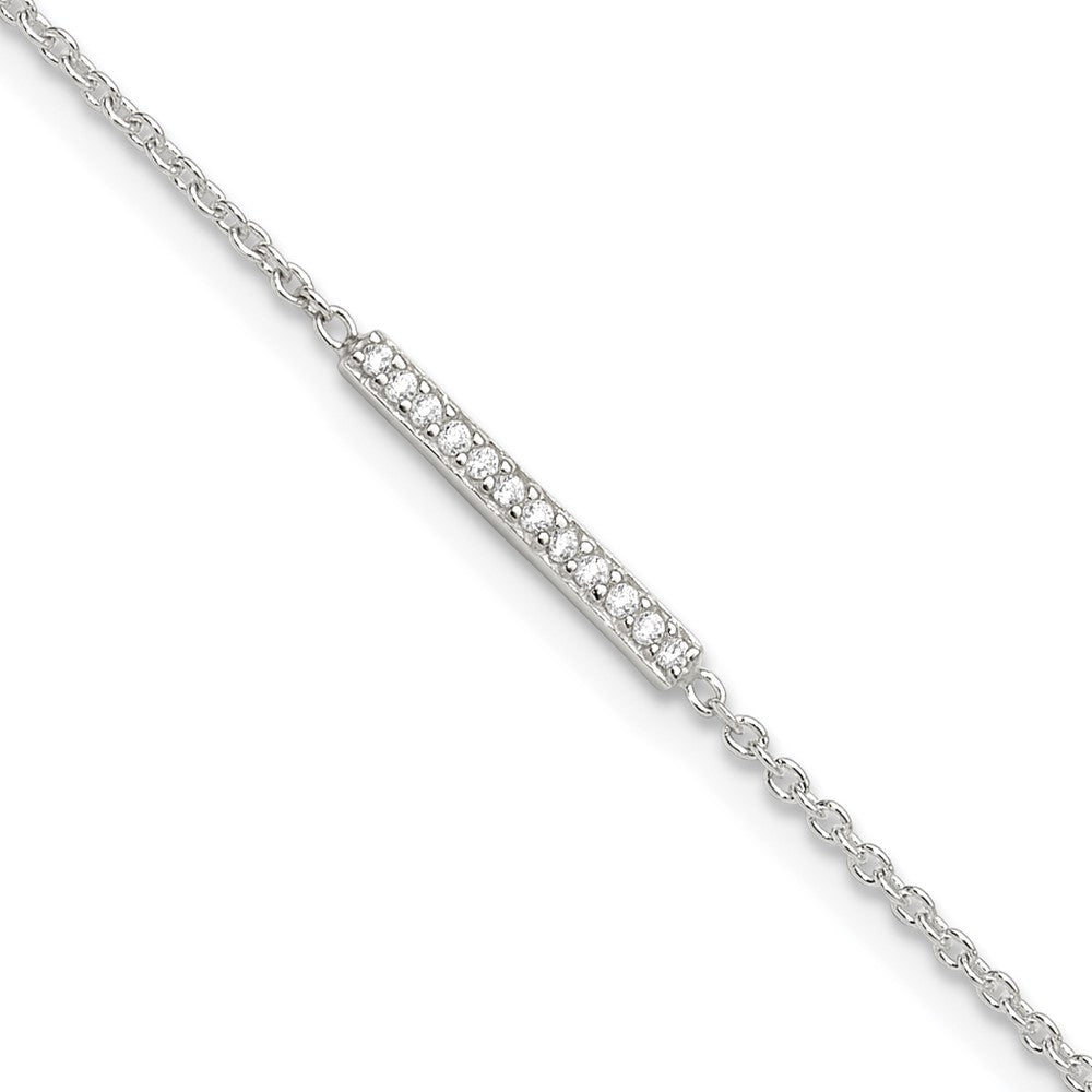 Sterling Silver CZ Bar 9 inch Plus 1 inch Extender  - Total 10 inch Anklet, 10 x 1.25 mm