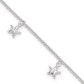 Sterling Silver Starfish Dangles 9 inch Plus 1 inch Extender - Total 10 inch Anklet, 10 x 7 mm