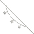 Sterling Silver 2-Strand Starfish 9 inch Plus 1 inch Extender - Total 10 inch Anklet, 10 x 8 mm