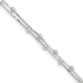 Sterling Silver Beaded 2-strand 9 inch Plus 1 inch Extender - Total 10 inch Anklet, 10 x 0.8 mm