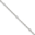Sterling Silver Bezel CZ 8-Station 8.75 inch Plus 1 inch extender - Total 9.75 inch Anklet, 10 x 1 mm