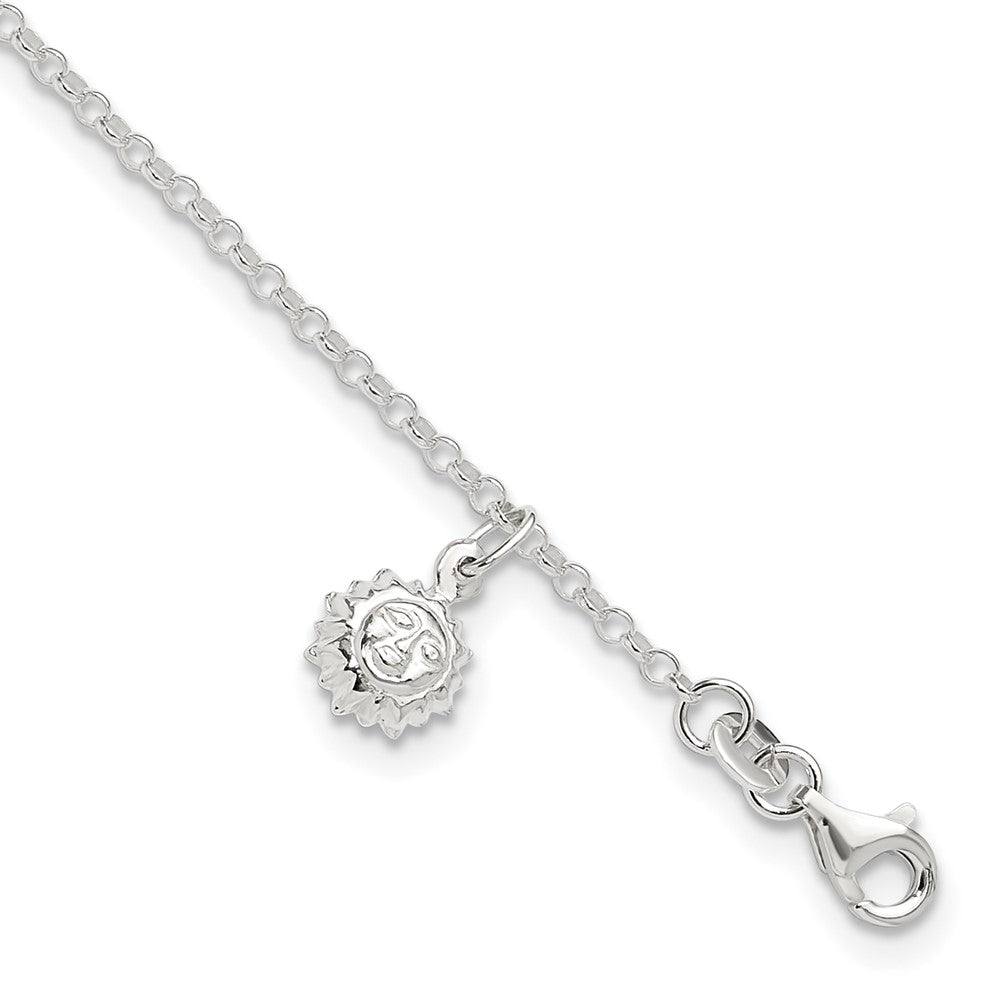 Sterling Silver Sun Charm 10 inch Plus 1 inch Extender - Total 11 inch Anklet, 11 x 8 mm