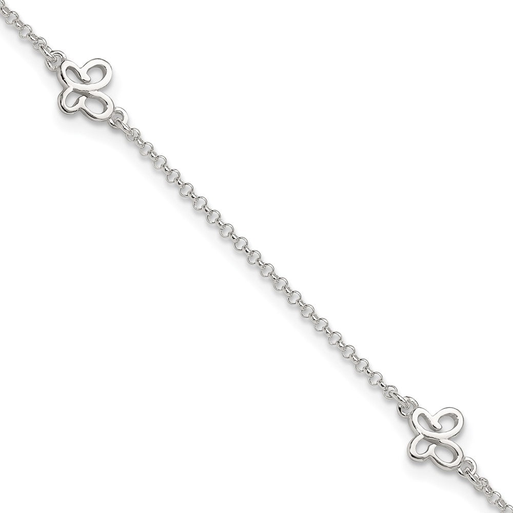 Sterling Silver Butterflies 9 inch Plus 1 inch Extender - Total 10 inch Anklet, 10 x 1.5 mm, 2.31 g