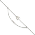 Sterling Silver Butterfly and Beads 2-Strand 9 inch Plus 1 inch Extender - Total 10 inch Anklet, 10 x 1 mm