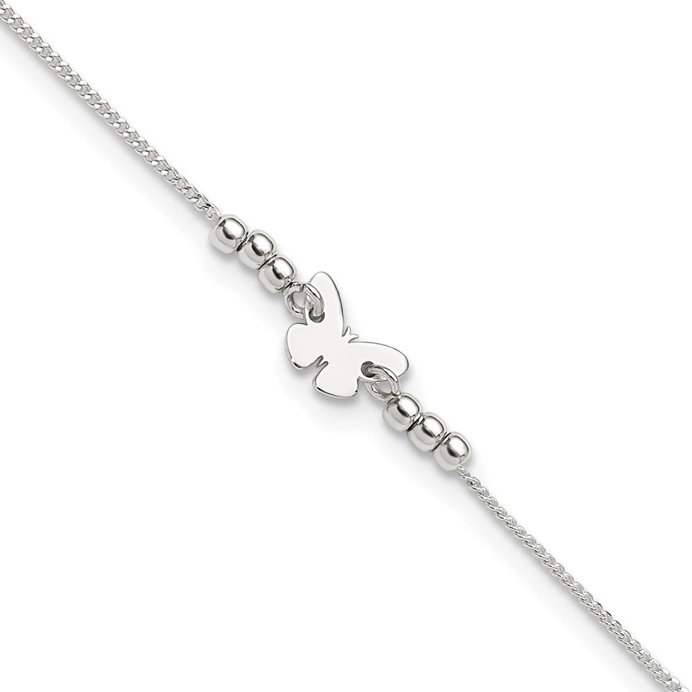 Sterling Silver Butterfly 9 inch Plus 1 inch Extender - Total 10 inch Anklet, 10 x 1 mm