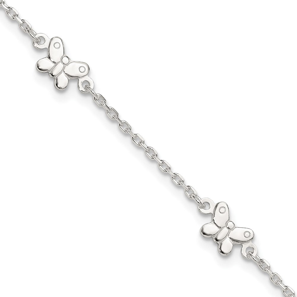 Sterling Silver Butterflies 9 inch Plus 1 inch Extender - Total 10 inch Anklet, 10 x 1.5 mm, 3.79 g