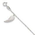 Sterling Silver Wing Charm 9 inch Plus 1 inch Extender - Total 10 inch Anklet, 10 x 7 mm