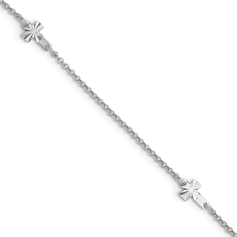 Sterling Silver Rhodium-plated Crosses 9 inch Plus 1 inch Extender - Total 10 inch Anklet, 10 x 1 mm