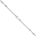 Sterling Silver Rhodium-plated Beads and Cross 9 inch Plus 1 inch Extender - Total 10 inch Anklet, 10 x 1 mm