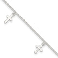 Sterling Silver Cross Charms 9 inch Plus 1 inch Extender - Total 10 inch Anklet, 10 x 7 mm