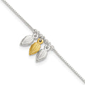 Sterling Silver Gold-tone Feathers 9 inch Plus 1 inch Extender - Total 10 inch Anklet, 10 x 4 mm