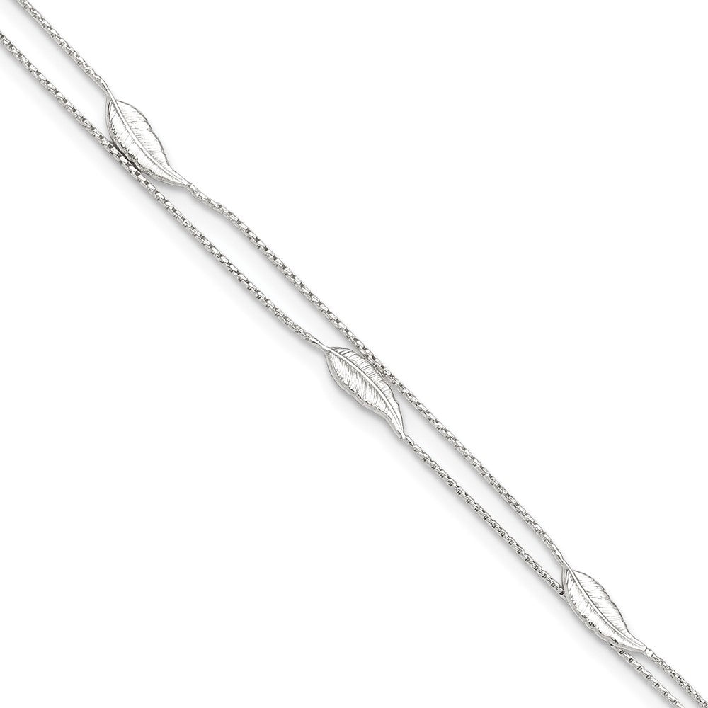 Sterling Silver 2-Strand Feathers 9 inch Plus 1 inch Extender - Total 10 inch Anklet, 10 x 1 mm