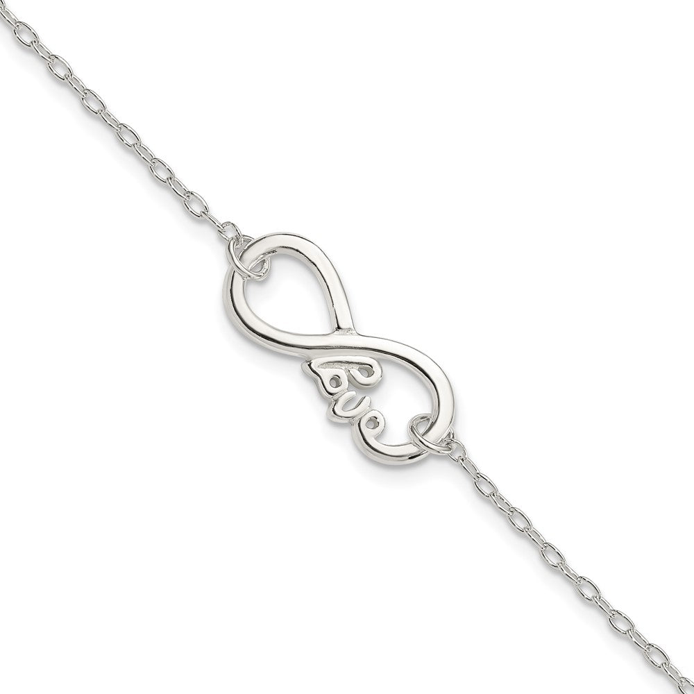 Sterling Silver Polished infinity Sign w/LOVE 7.5 inch Bracelet, 7.5 x 1.5 mm