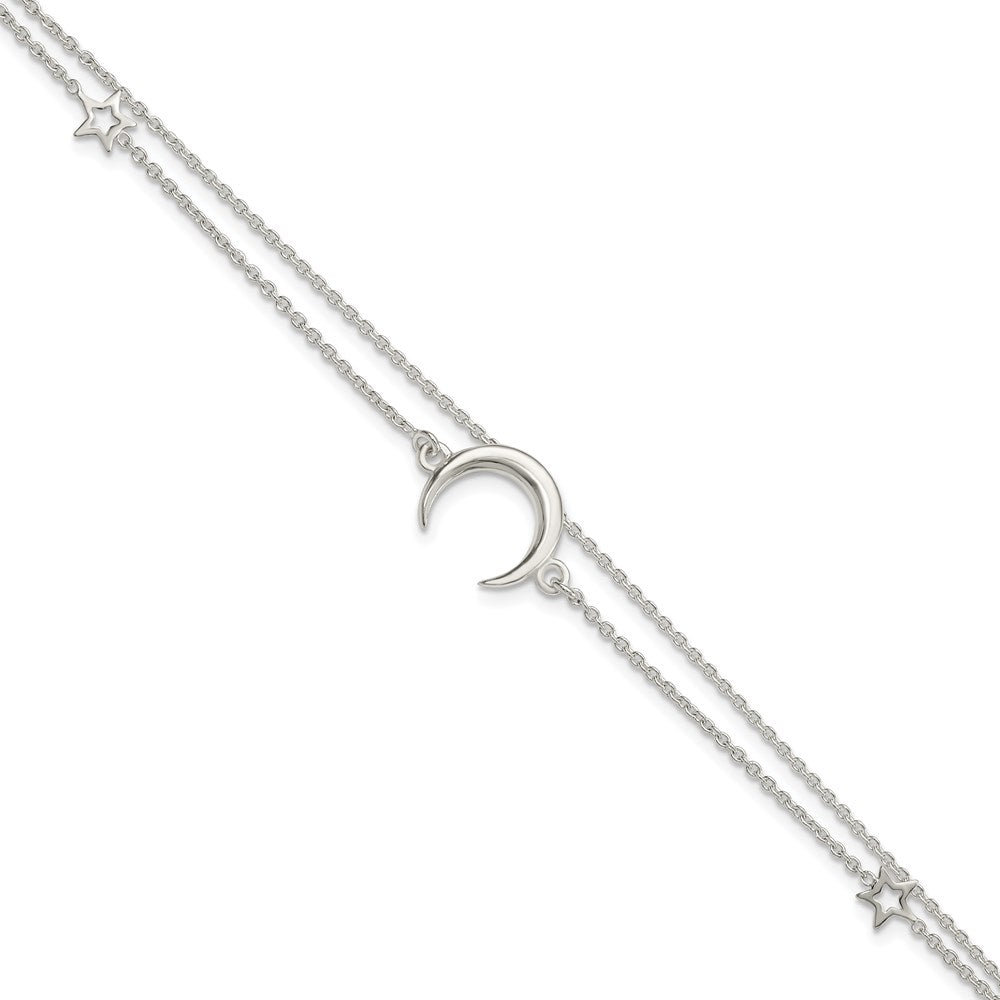 Sterling Silver Polished Moon and Stars 2-strand 7.5in Bracelet, 7.5 x 1.35 mm