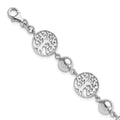 Sterling Silver Rhod-plated Round Tree and Circle w/1in ext. Bracelet, 8 x 20 mm