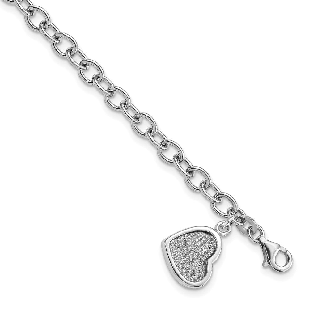 Sterling Silver Rhodium-plated Glitter Enamel Heart Bracelet, 7.5 x 5.34 mm