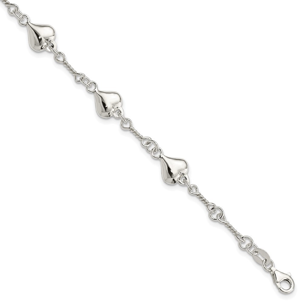 Sterling Silver Polished Heart 7.5in Bracelet, 7.5 x 8.75 mm