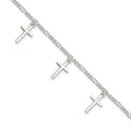 Sterling Silver Polished Cross 7.5in Bracelet, 7.5 x 2 mm