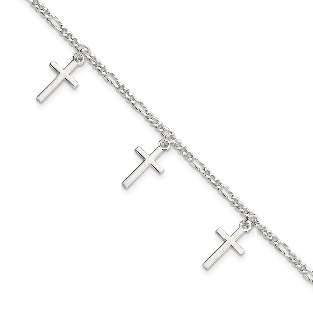 Sterling Silver Polished Cross 7.5in Bracelet, 7.5 x 2 mm