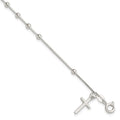 Sterling Silver Polished Beaded Cross 7.25in Bracelet, 7.25 x 3.16 mm