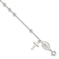 Sterling Silver Beaded Polished Rosary 7.5 inch Bracelet, 7.5 x 4 mm